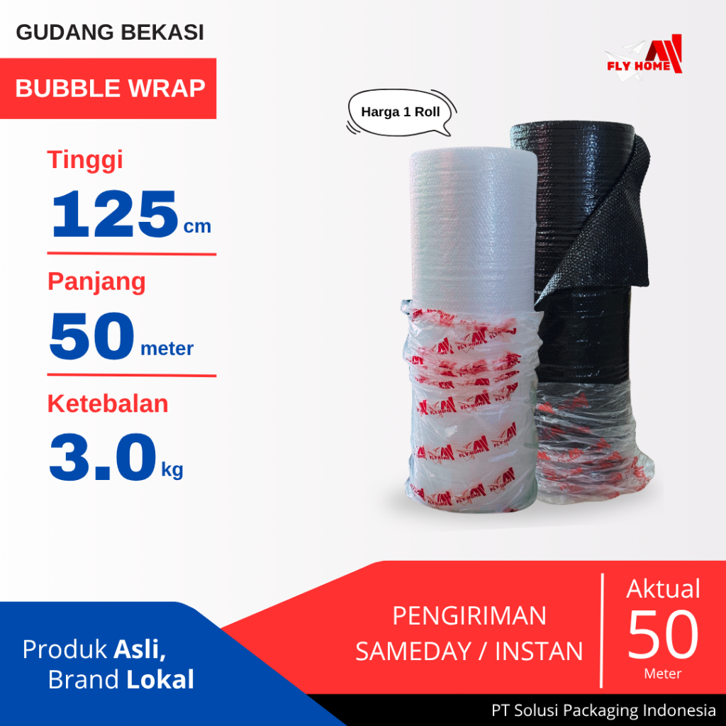 

FLYHOME 1Roll Bubble Wrap Hitam Putih 3.0kg 125x50M Uk Besar Top Quality INSTAN