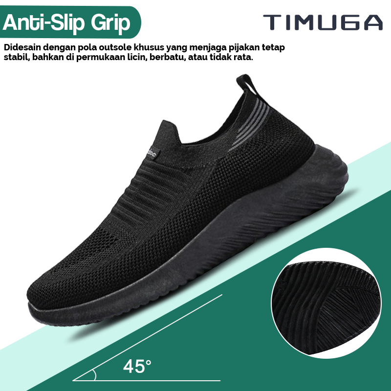 ORIGINAL TIMUGA Sepatu Slip On Pria Full Hitam Sepatu Pria Tanpa Tali Outdoor Sepatu Slop Olahraga