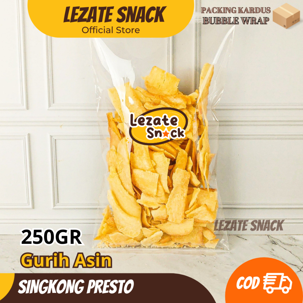 

Ceriping Singkong Presto 250GR Murah Kiloan Gurih Renyah / Criping Kripik Singkong Presto Empuk Rasa Original Gurih Bawang LEZATE SNACK