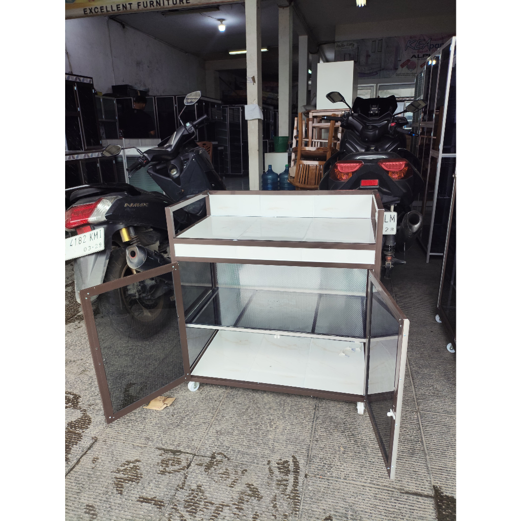 Rak kompor 2 tungku tiang alumunium holo/rak kompor/rak kompor 2 pintu/rak piring/rak piring 2 pintu