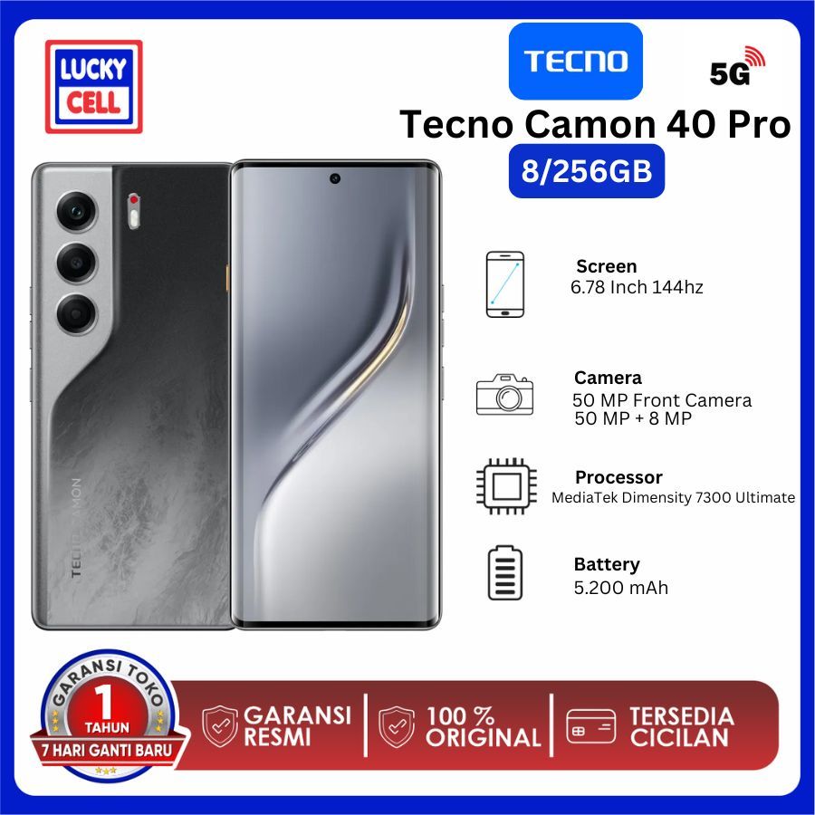 Tecno Camon 40 Pro 5G 8/256GB - LCD AMOLED - Dimensity 7300 - 5200mAh - Garansi Resmi 1 Tahun