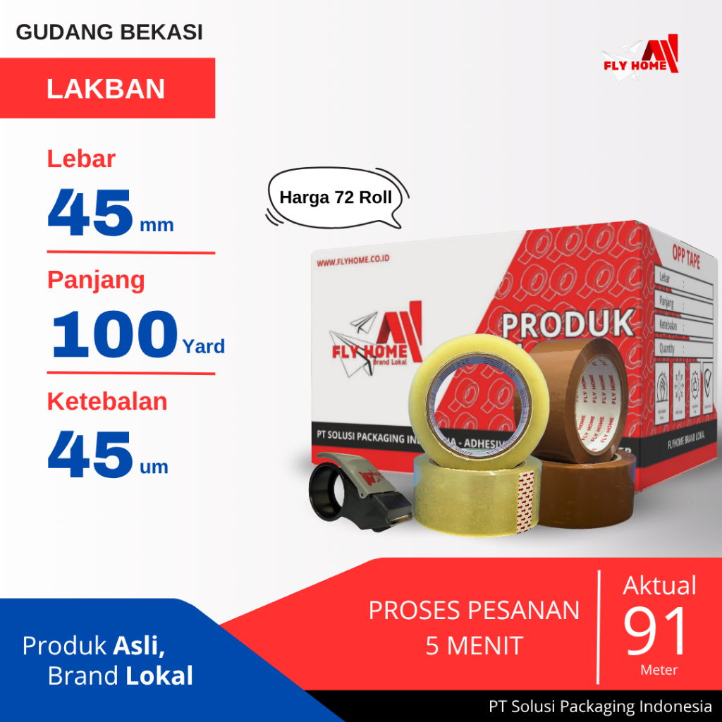 

FLYHOME 1DUS LAKBAN BENING COKLAT 45X100Y 2INCH 91METER 100 YARD CARGO