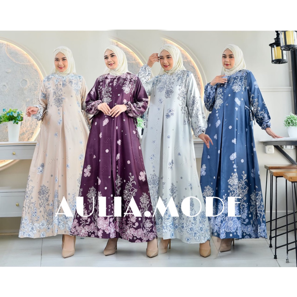 Gamis RINJANI  Silk Premium Wanita Muslim Terbaru Kekinian Model Elegan Dress Busui Jumbo ld 130cm