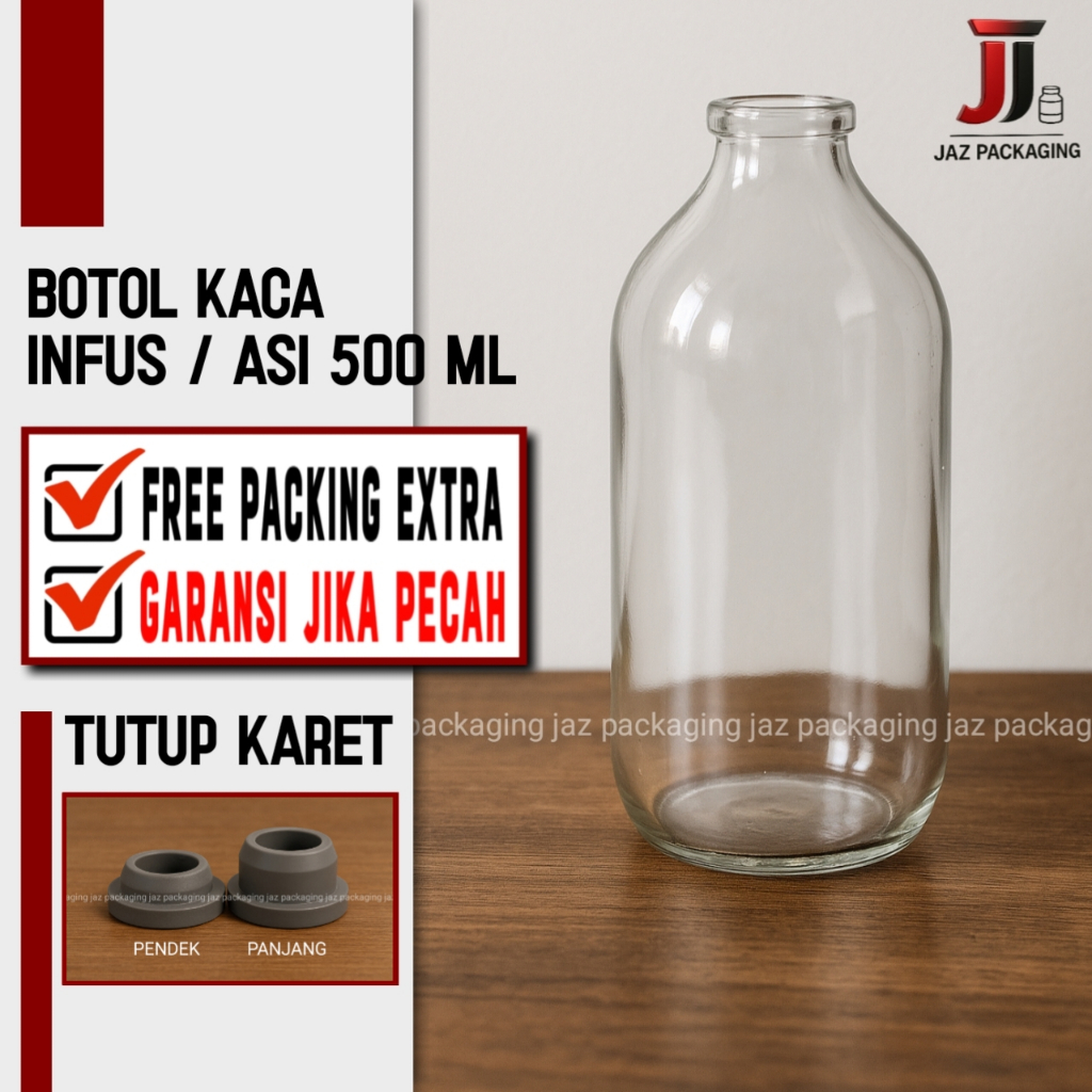 botol Kaca 500 ml Tutup Karet / Botol Susu 500 ml / Botol Vial 500 ml / botol asi 500 ml