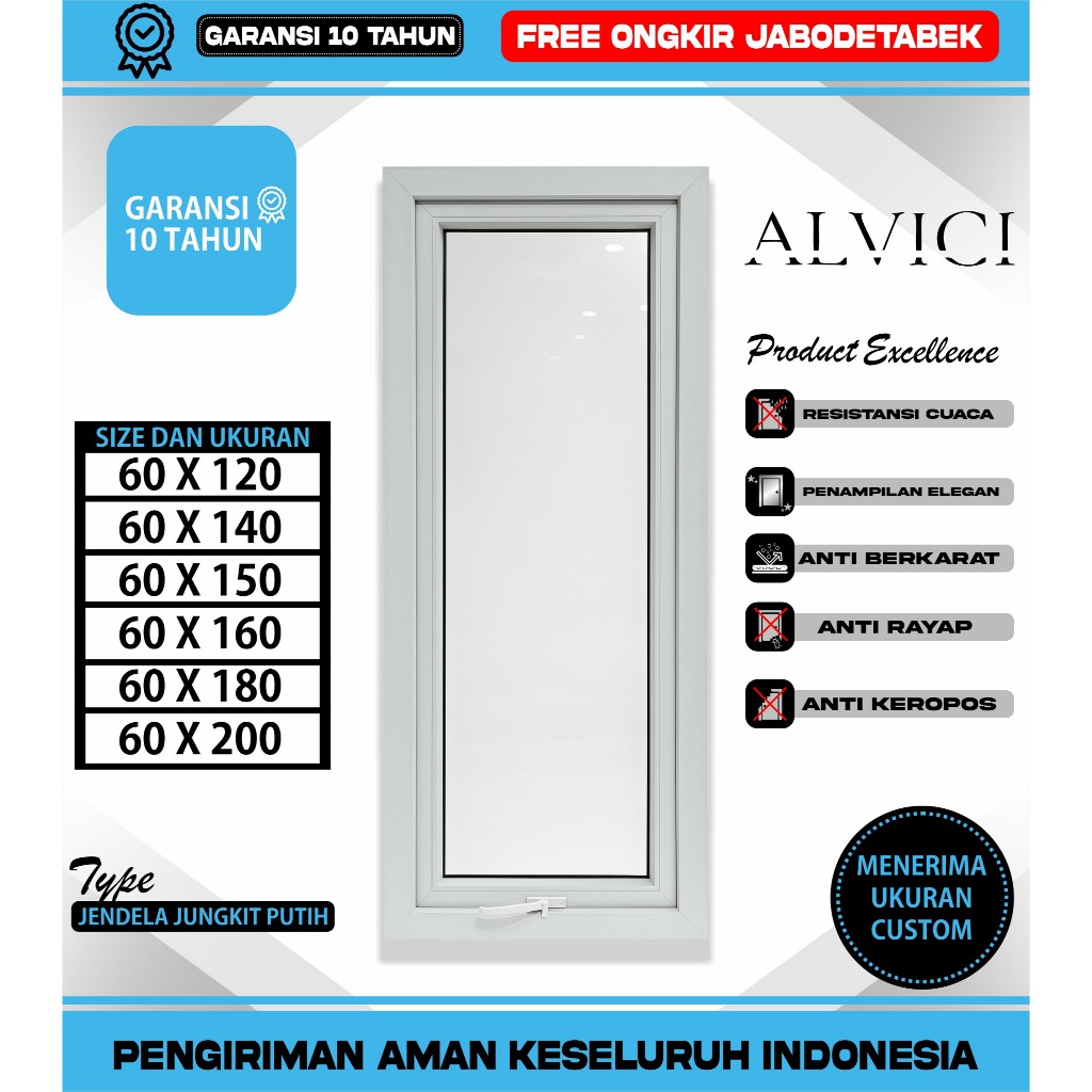 Jendela Rumah Minimalis Modern Jendela Kamar UPVC  1 Daun  Jendela Jungkit Putih