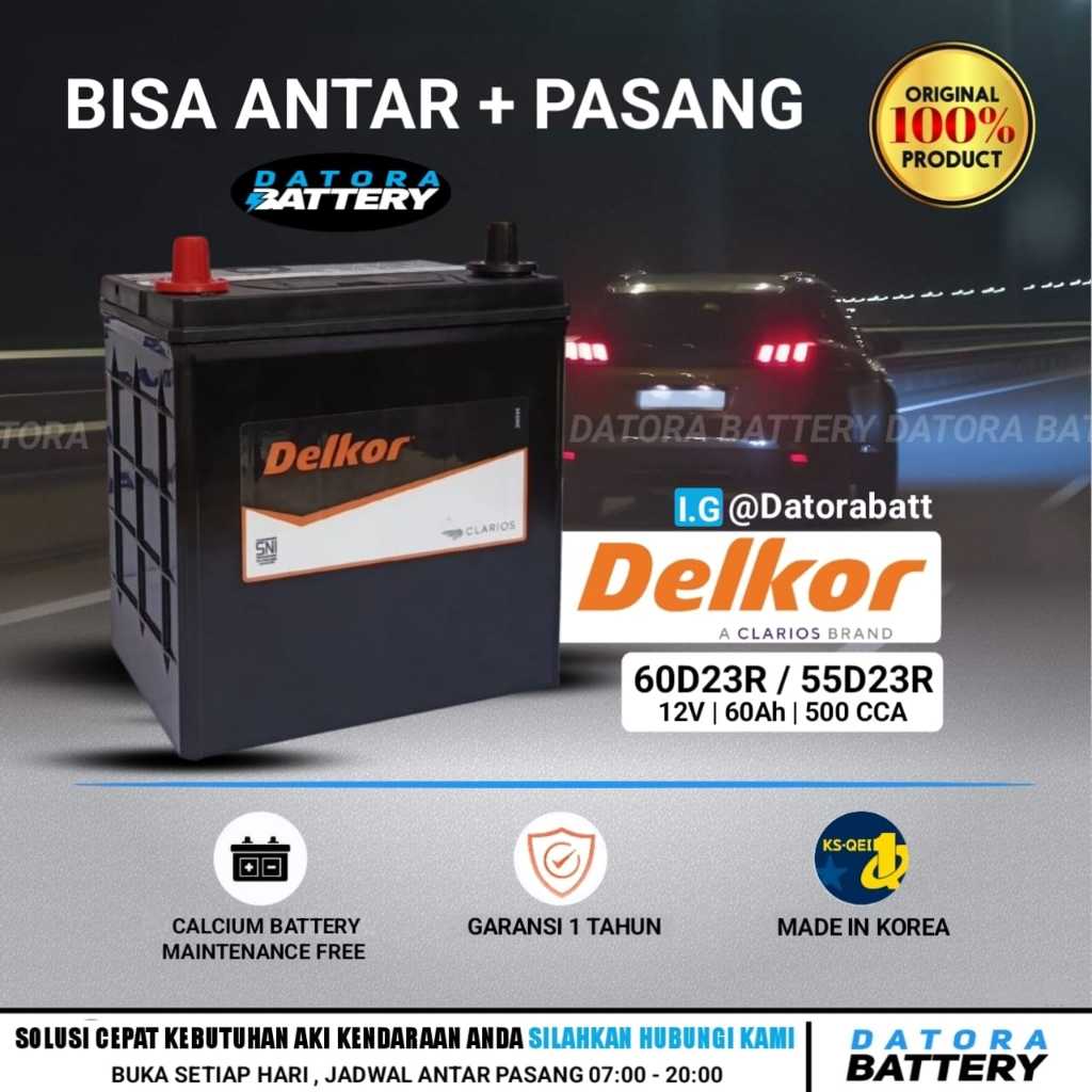Aki kering Mobil Delkor 60D23R / 55D23R 500 CCA 12 V 60 Ah