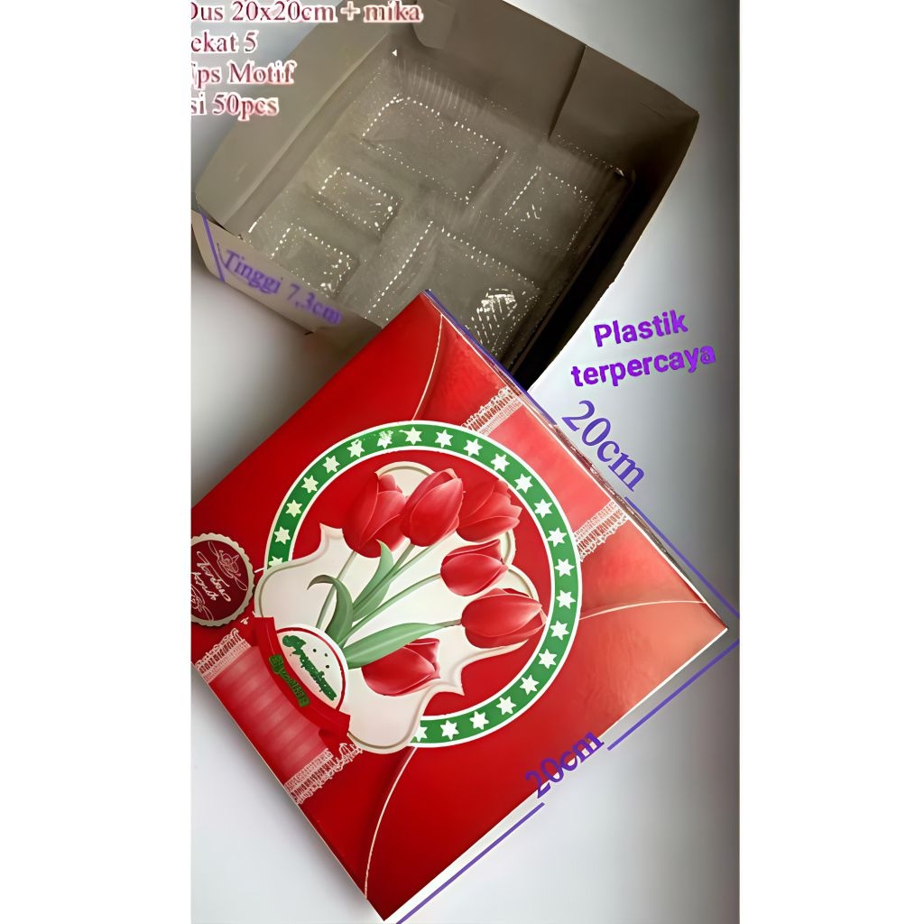

Isi 50set DUS MOTIF + MIKA 20×20CM SEKAT 5 box kardus kotak kertas tempat bekal makan nasi.