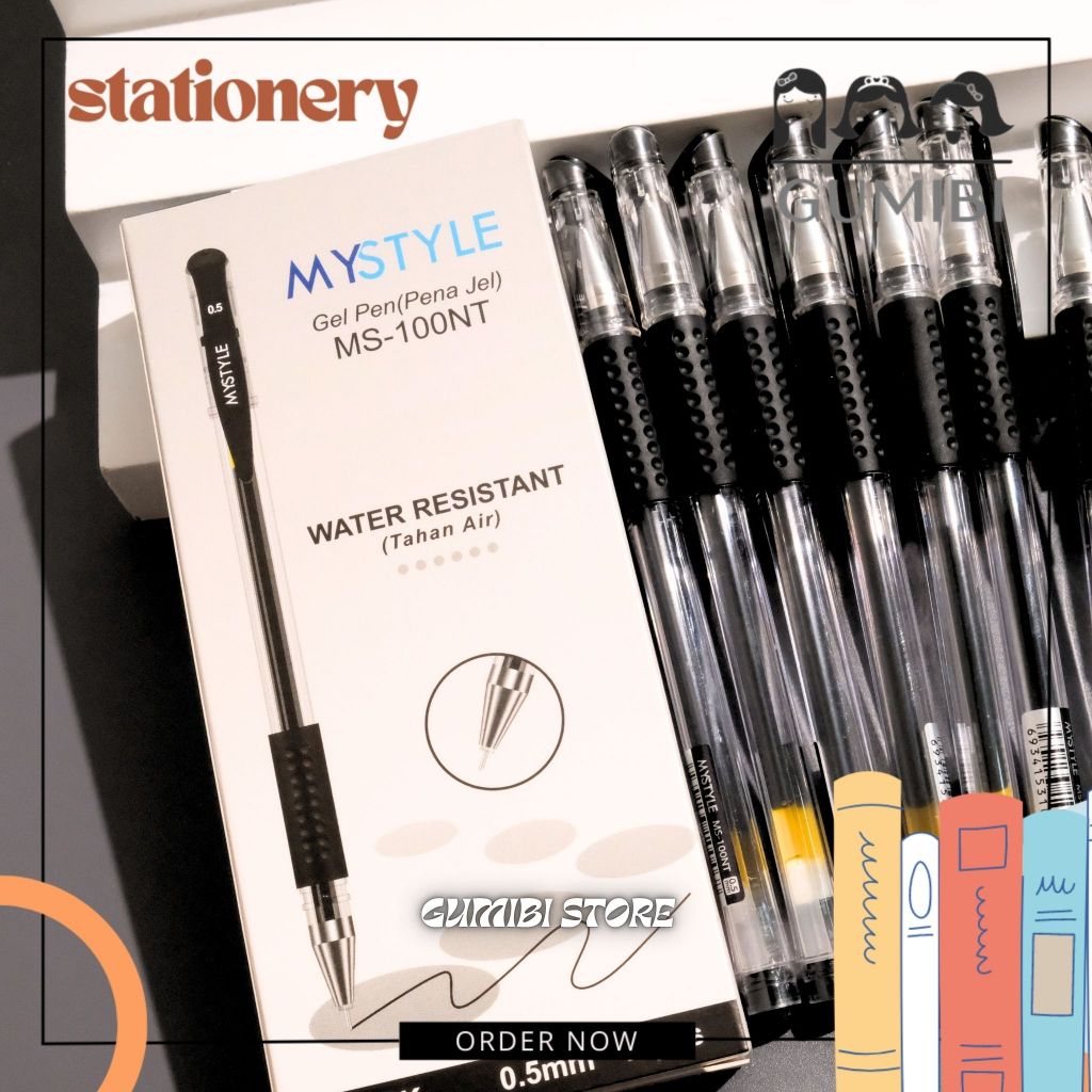 

PULPEN MIMI GEL 1 BOX ISI 12 PCS MYSTYLE GEL PEN MIMI PREMIUM HIGH QUALITY GEL PEN TINTA HITAM TERMURAH GUMIBI STORE