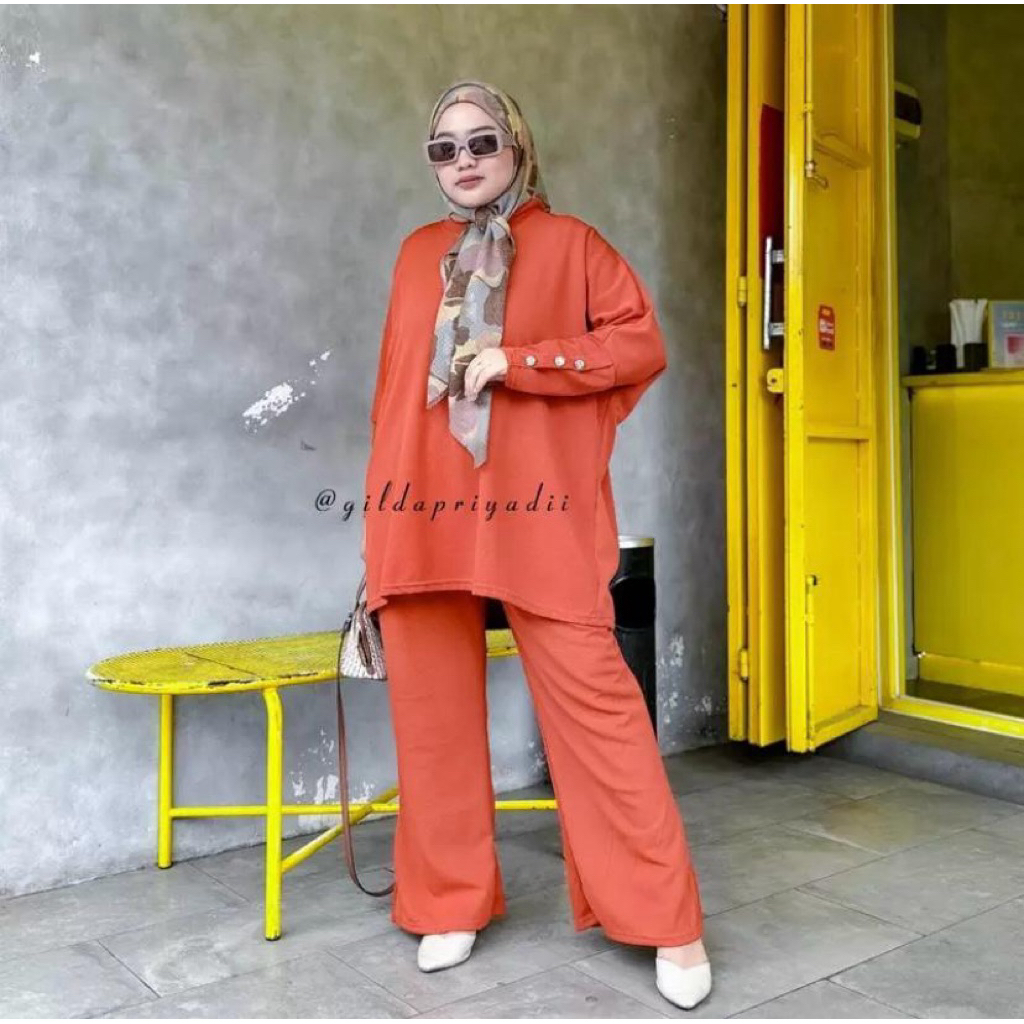 Lokal By Fx - Setelan Cutbray Atasan Batwing Knit Lembut Mewah Muslim