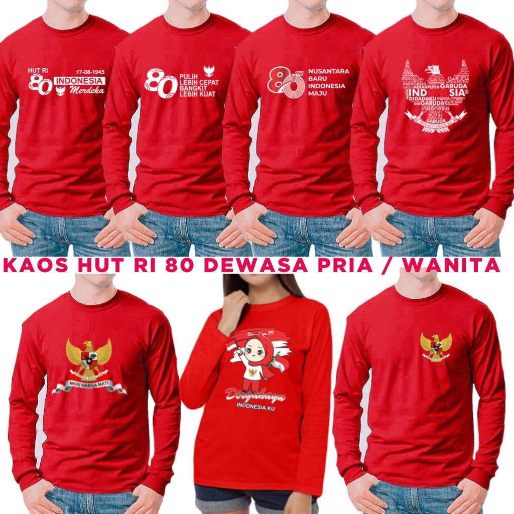 KAOS HUT RI KE 80 / KAOS HUT RI LENGAN PANJANG / KAOS 17 AGUSTUS LENGAN PANJANG