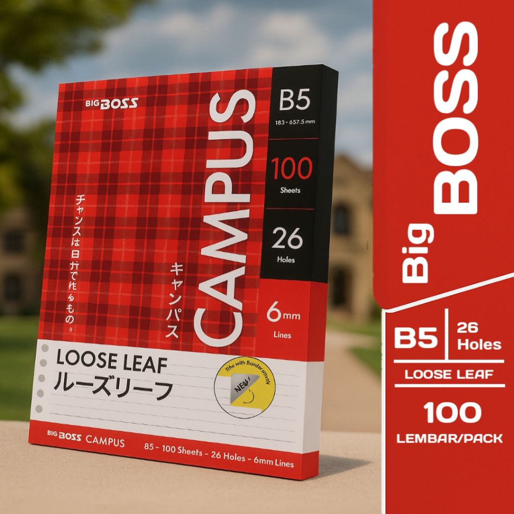 

Loose Leaf B5 Big Boss 100 Lembar 26 Lubang | Kertas Binder Bergaris 6mm | CAMPUS STYLE