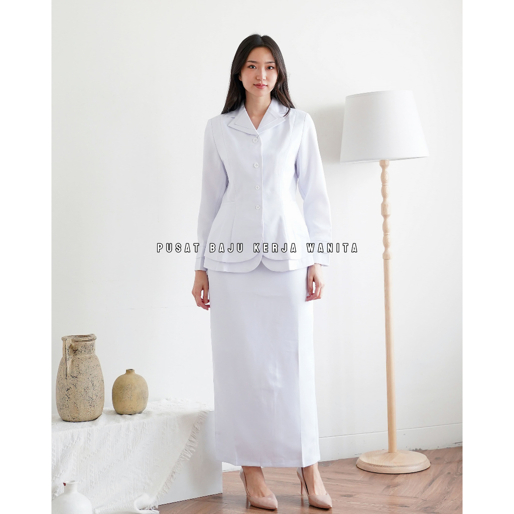 Blazer kerja wanita /  Baju dinas PNS ASN / Baju dinas Perawat wanita / Seragam setelan putih - 7015