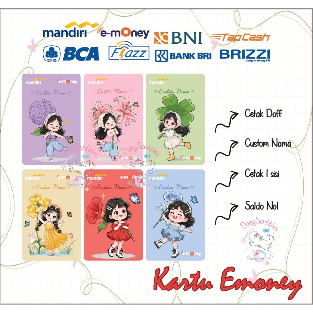 Emoney Etoll Custom Anime Flowers Cantik Kartu Mandiri E-money E-toll Bca Flazz Bni tapcash Bri briz