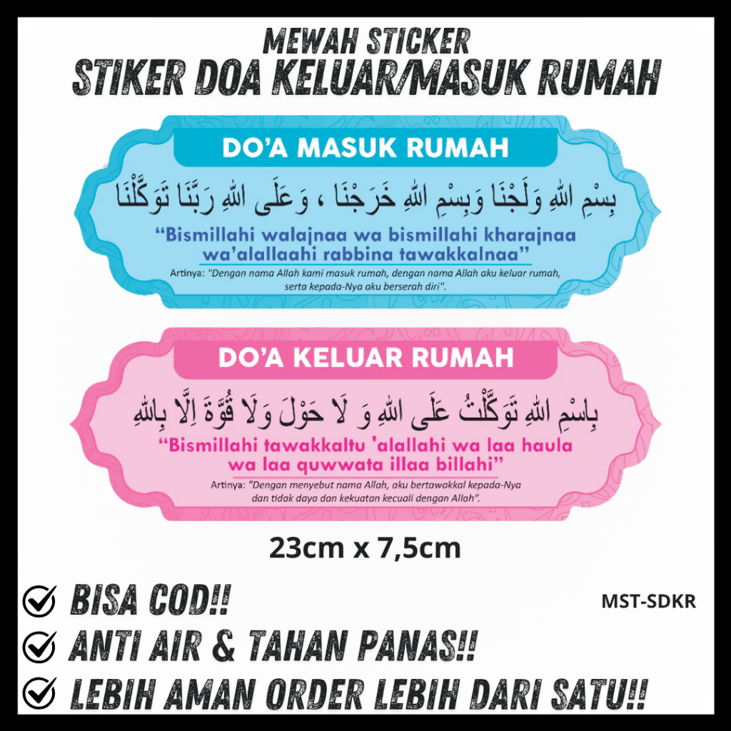 

stiker vinyl anti air/ waterproof DOA MASUK & KELUAR RUMAH laminasi glossy