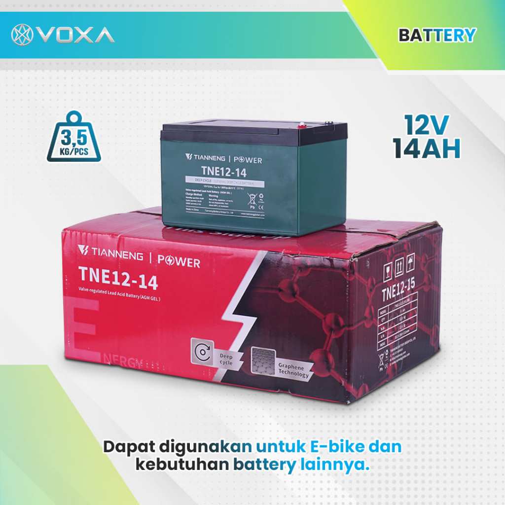 Homeyvibes Voxa Baterai Aki Tianneng 1 Set Isi 4 Pcs 12V 14Ah Battery Sepeda Listrik Goda Uwinfly