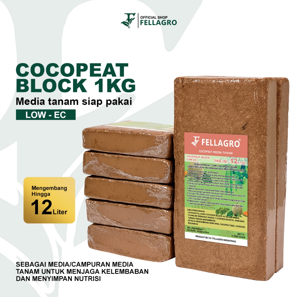 COCOPEAT BLOCK FELLAGRO MEDIA TANAM ORGANIK TANPA CAMPURAN COCOPEAT 1KG