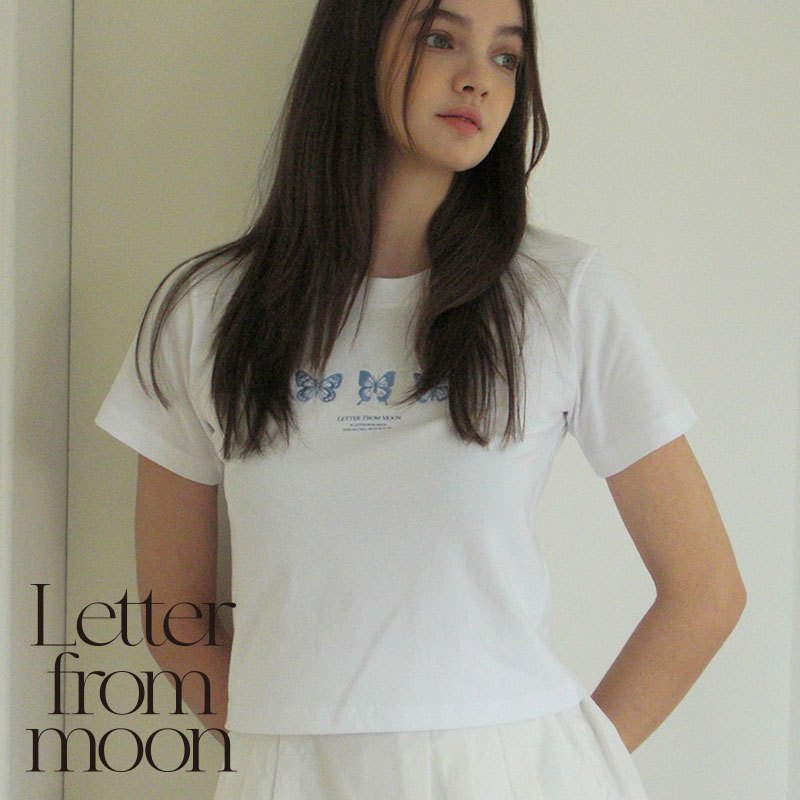 Blackpink Jennie Kaos Crop Shirt Moon Triple Butterfly  - All Size