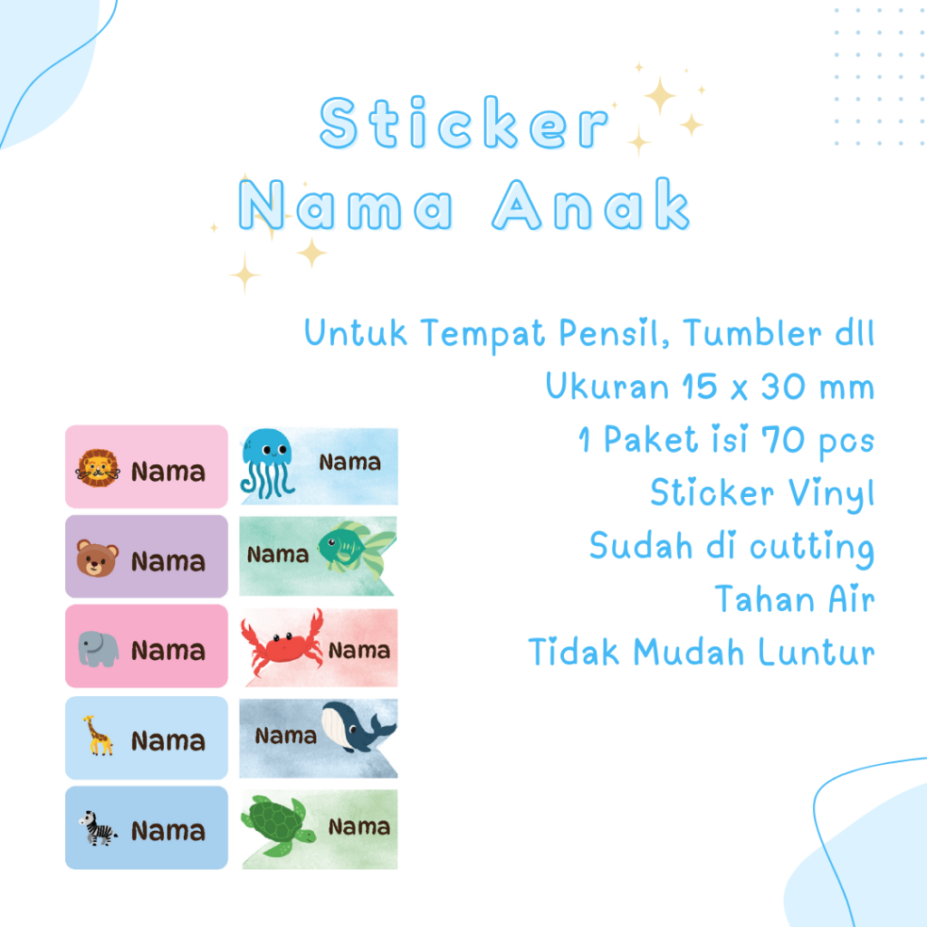 

Sticker Nama Anak Waterproof / Sticker Label Nama / Sticker Nama Custom 15mm x 30mm
