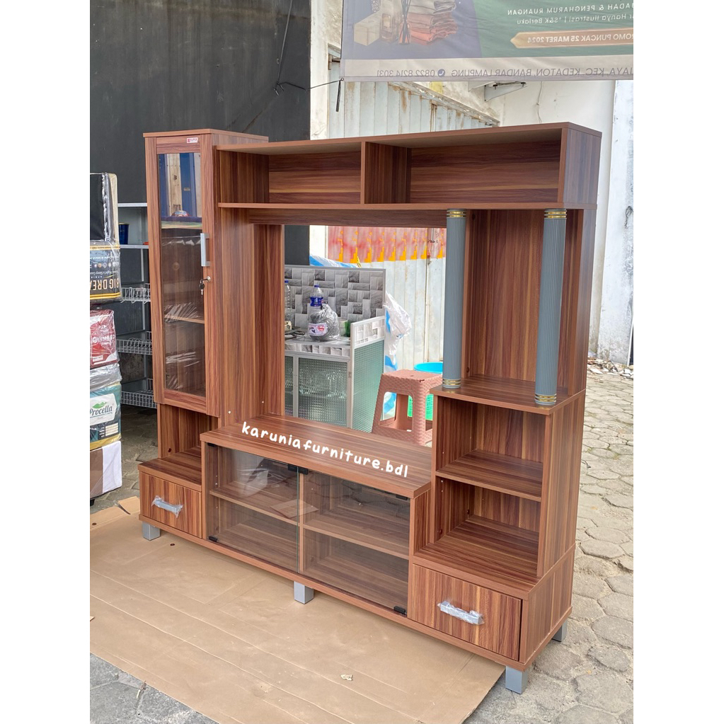 RAK TV PARTISI COKLAT | RAK TV SEKAT | BACKDROP TV | FREE ONGKIR BANDAR LAMPUNG