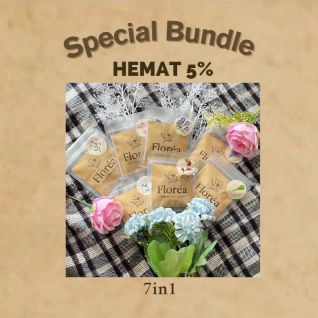 

florèa - SPECIAL BUNDLE 7in1 Flower Tea Lavender Chamomile Peach Blossom Red Rosella Butterfly Pea Lemongrass Jasmine Teh bunga herbal Teh bunga alami Teh kesehatan sachet 5gr