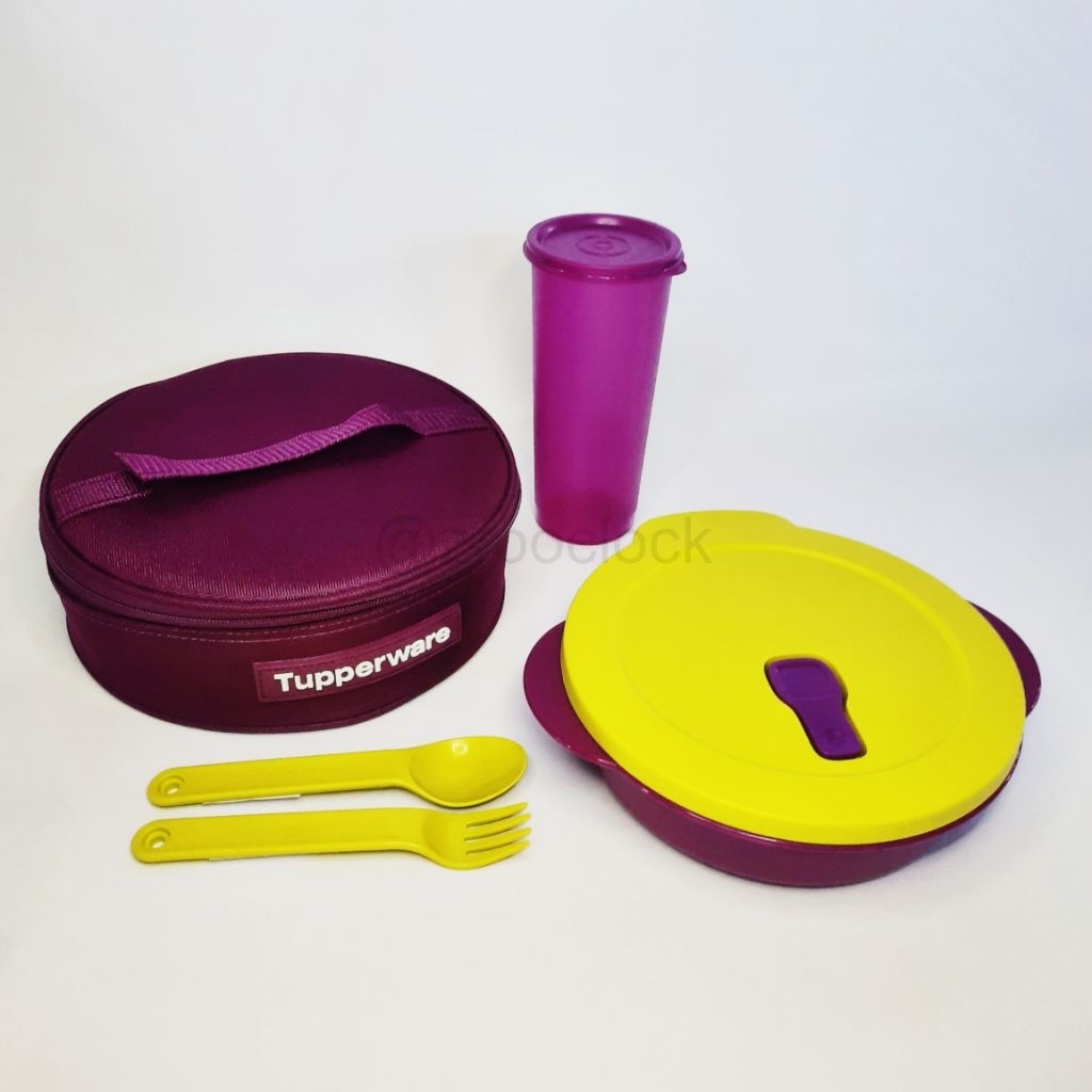 Set Bekal Tupperware/Tepak Makan/Botol Minum/Tas Bekal/Crystal Wave Lunch Set Tupperware (Ungu)