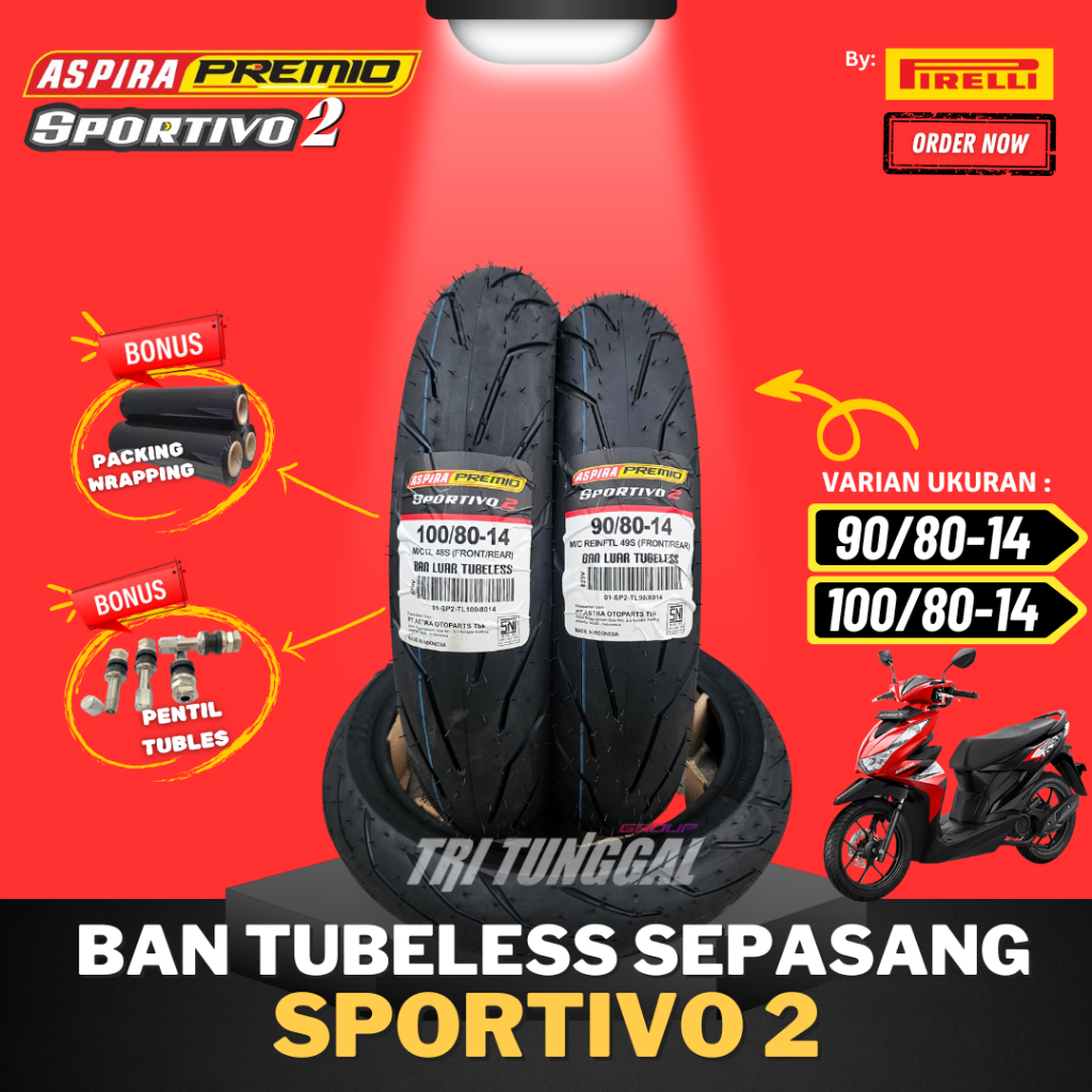 [PAKET MURAH SEPASANG] BAN ASPIRA PREMIO SPORTIVO 2 TUBELESS MEDIUM SOFT COMPOUND RING 14 / BAN MOTO