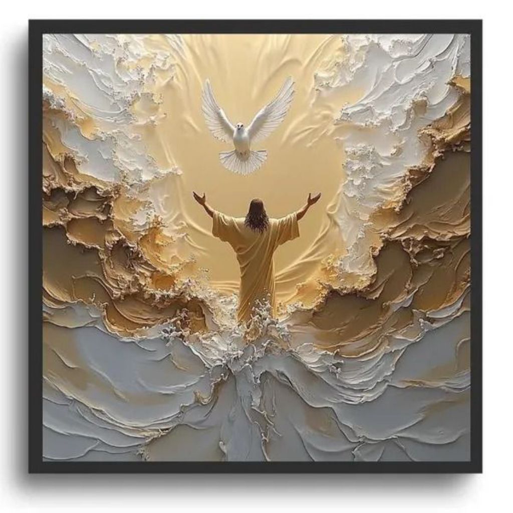 lukisan tuhan Yesus bertekstur 3D sudah tinggal pajang di ukuran 80cm x 80cm