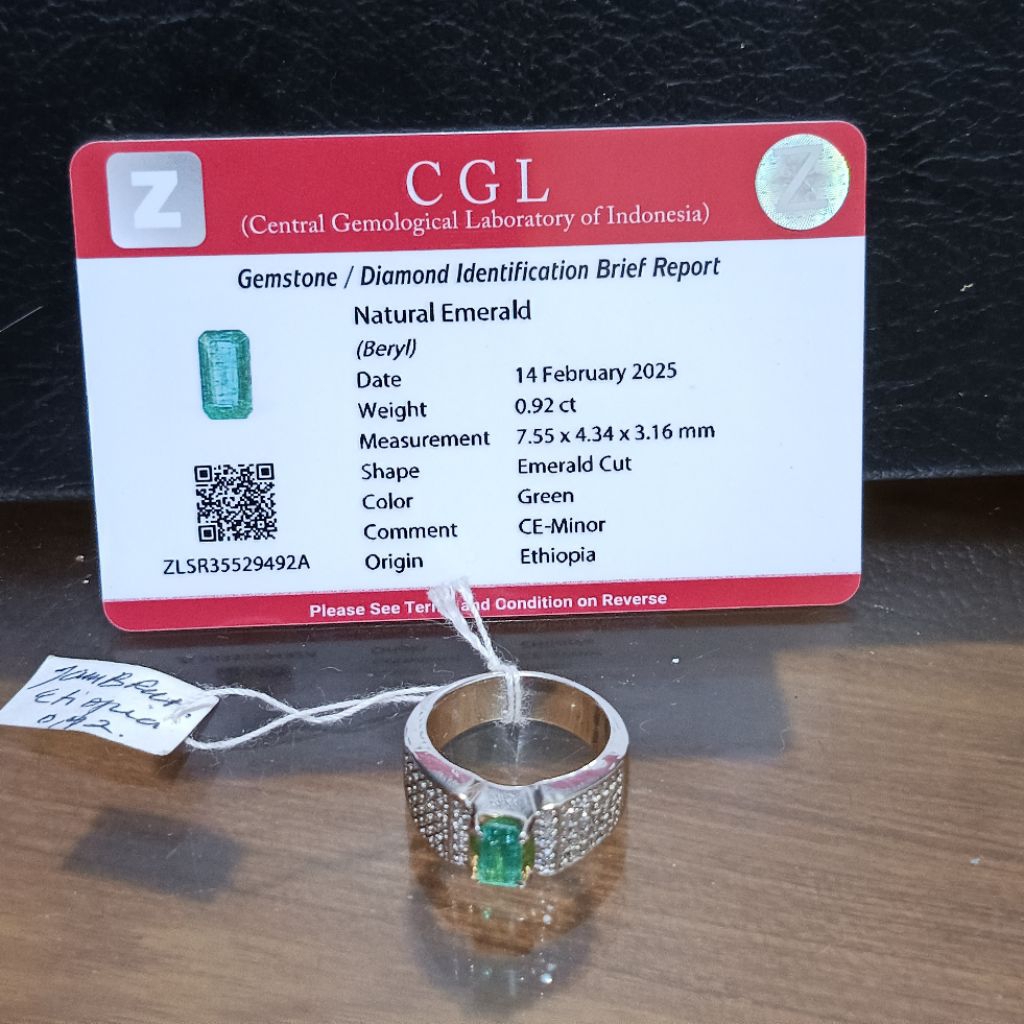 cincin perak natural emerald CE MiNOR + memo CGL