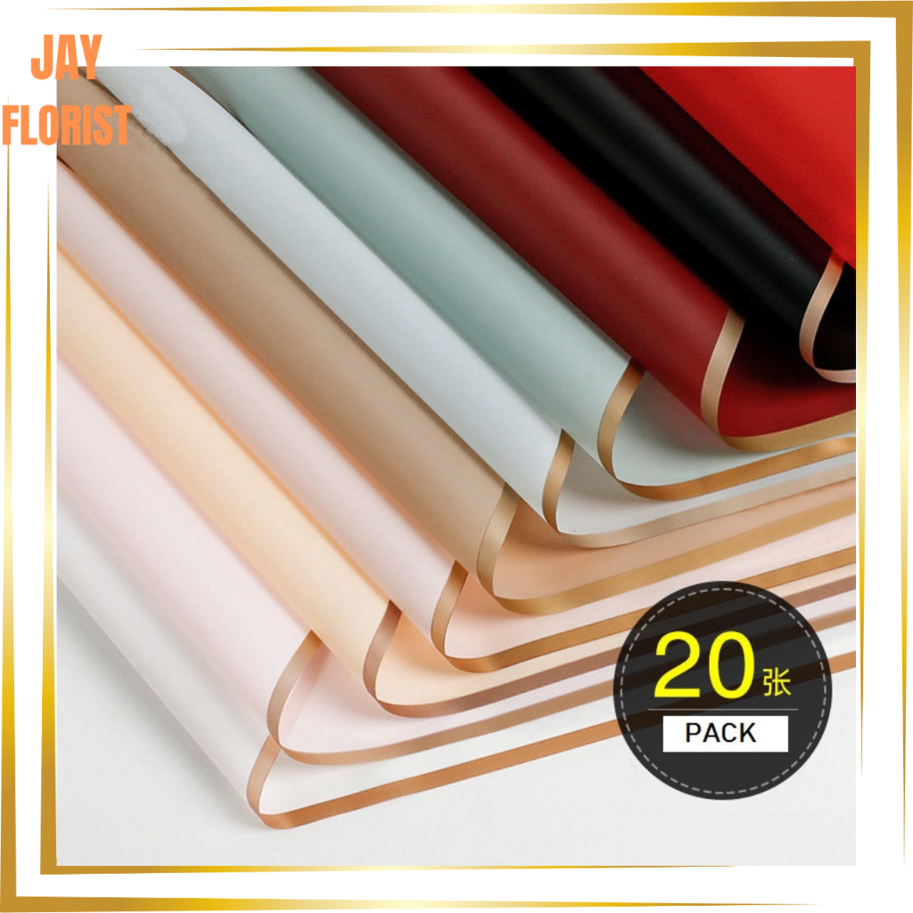 

KB10 20Lembar Flower Wrapping Paper Varian List Gold Emas Cellophane