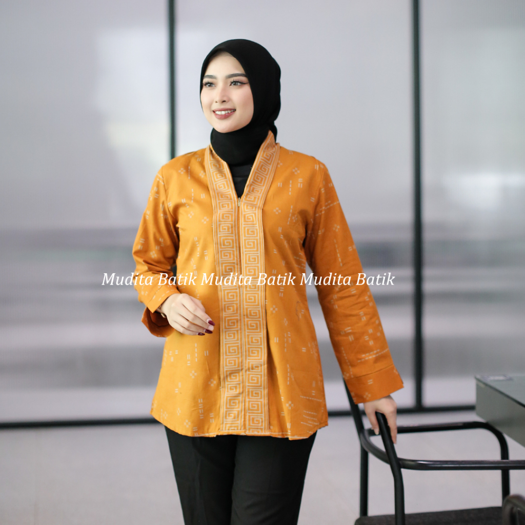 Batik Mudita Motif Sukma Batik Kerja Wanita Lengan Panjang Model Kutu Baru Lapis Furing Trikot Warna