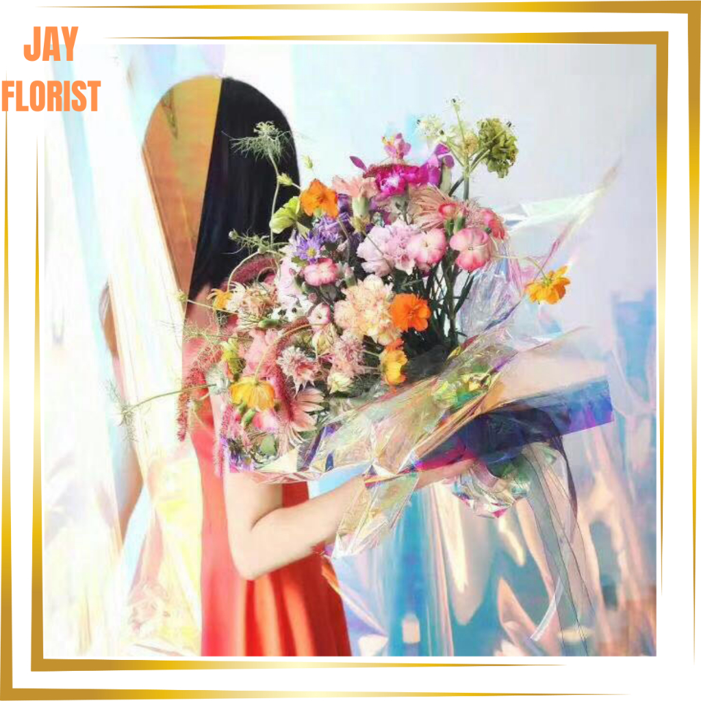 

KB6045 20LEMBAR 57x53 Hologram Flower Wrapping Paper Waterproof Cellophane Kertas Buket