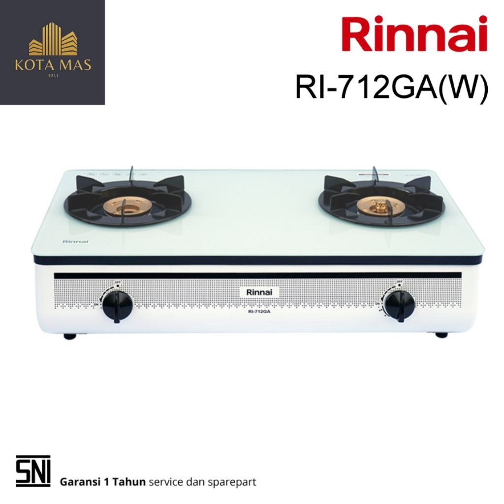 Kompor Rinnai Kaca 2 Tungku RI712GAW Tempered Glass Gas Stove Warna Putih