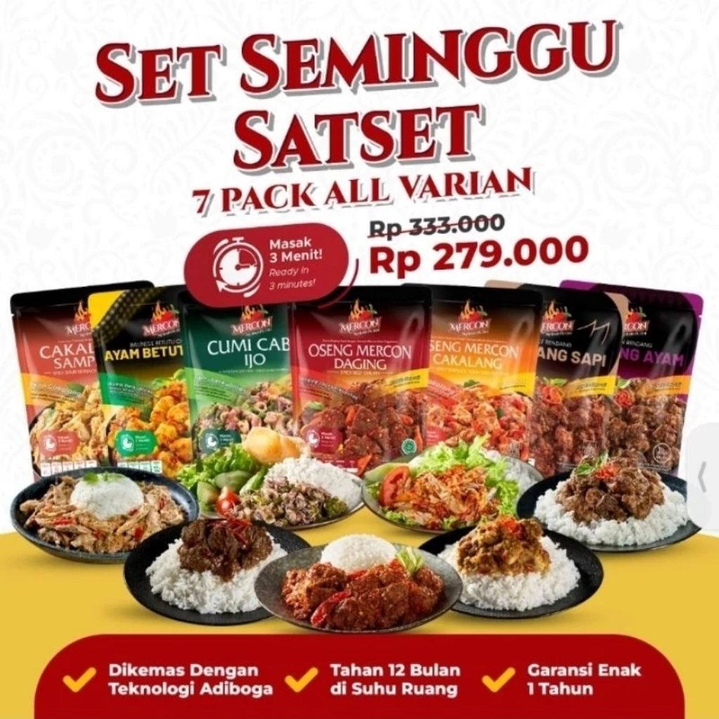 

Mercon Merah Putih 150gr All Varian Oseng Daging Cumi Ijo Pedas Gurih Makanan Instan Siap Saji