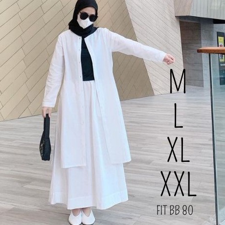 New Beautyshirt AERA ONE SET  Setelan Rok Outer Full Kancing Depan Bahan MAGNOLIA Polos Jumbo LD 9  