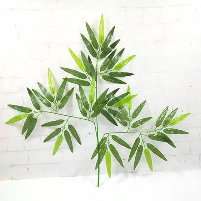 Daun Bambu Plastik Besar Tangkai Hijau Artificial untuk Dekorasi Taman Pohon Buatan