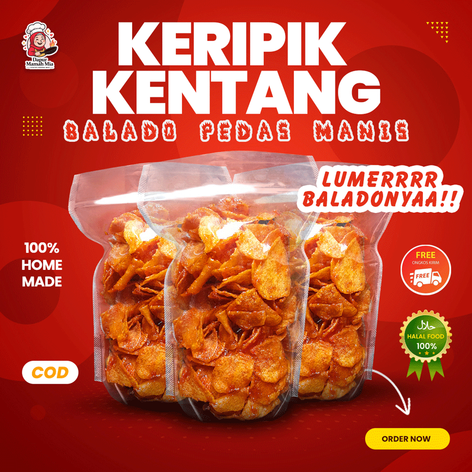 

YUMMY Keripik Kentang Mustofa 500gram Balado Pedas Manis Renyah & Nagih Dapur Mamah Mia Ori!!