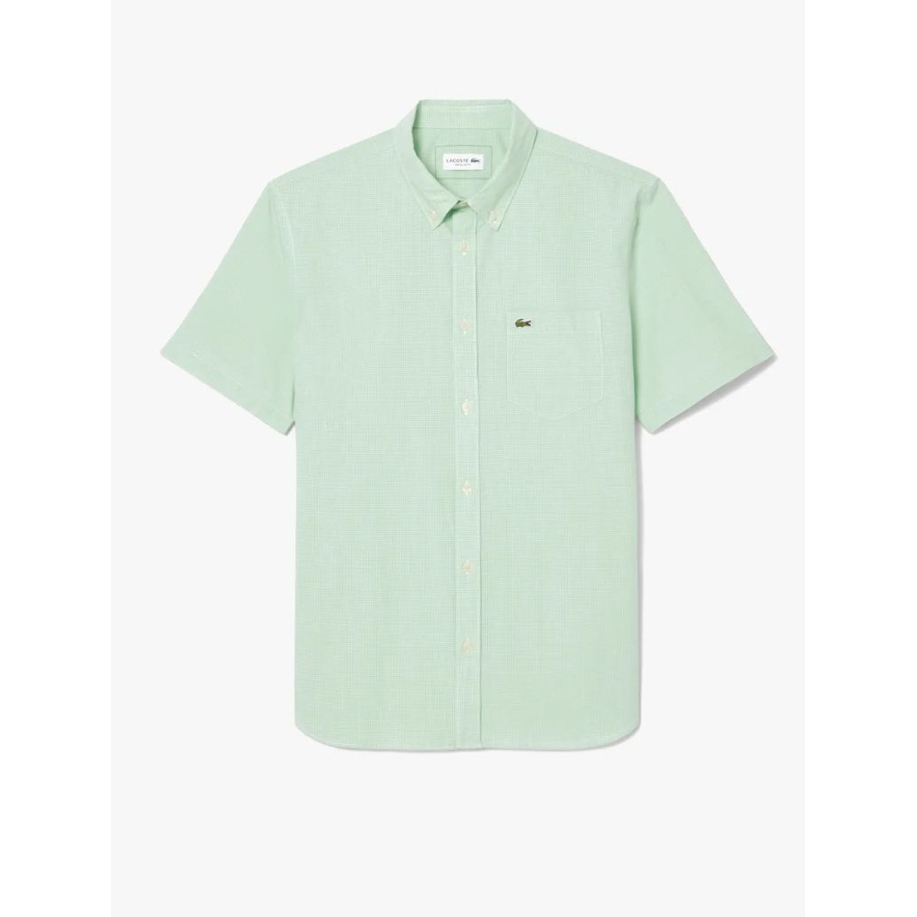 LACOSTE Men's Short Sleeved Regular Fit Gingham Shirt Kemeja Pria - Green