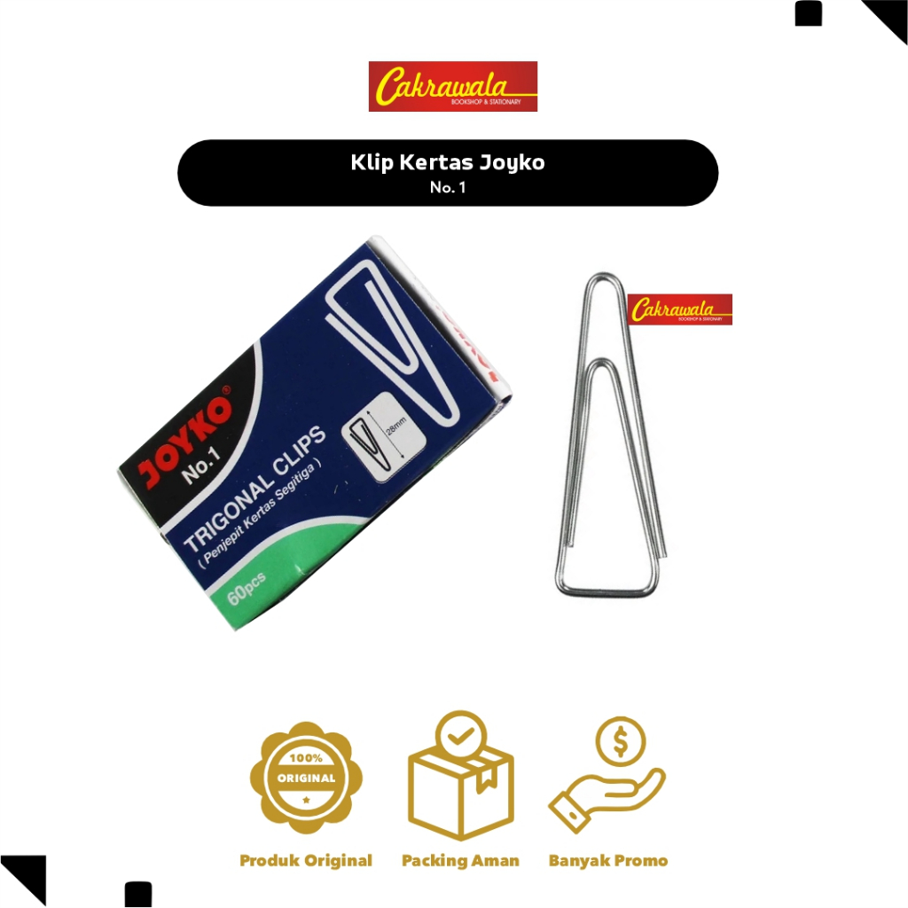 

Klip Kertas Joyko No. 1 | Trigonal Clip 28mm | Isi 60 Pcs | Penjepit Kertas Kuat & Tahan Lama