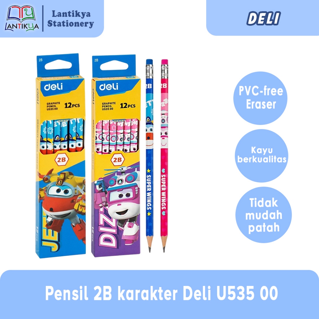 

Deli Graphite Pensil 2B Karakter Super Wings 12pcs/ Pensil Deli U53500 per Pack