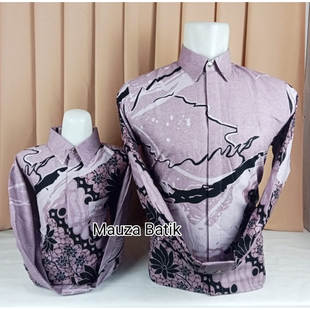 Ungu Muda, Kemeja Batik Couple Ayah Dan Anak, Pakai Lapisan Furing Hero, Anak Tak Pakai, Kemeja Bati
