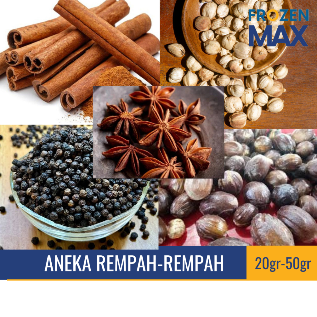 

Aneka Rempah-Rempah Khas Indonesia 20gr-50gr | Kayu Manis,Buah Pala,Bunga Lawang,Kapulaga,Lada Hitam