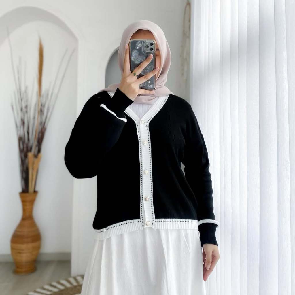 Cardigan Wanita Tisha Cardi HS Bahan Rajut Kancing Depan LD 100-118 cm PJ 57 cm Size M L XL XXL Card