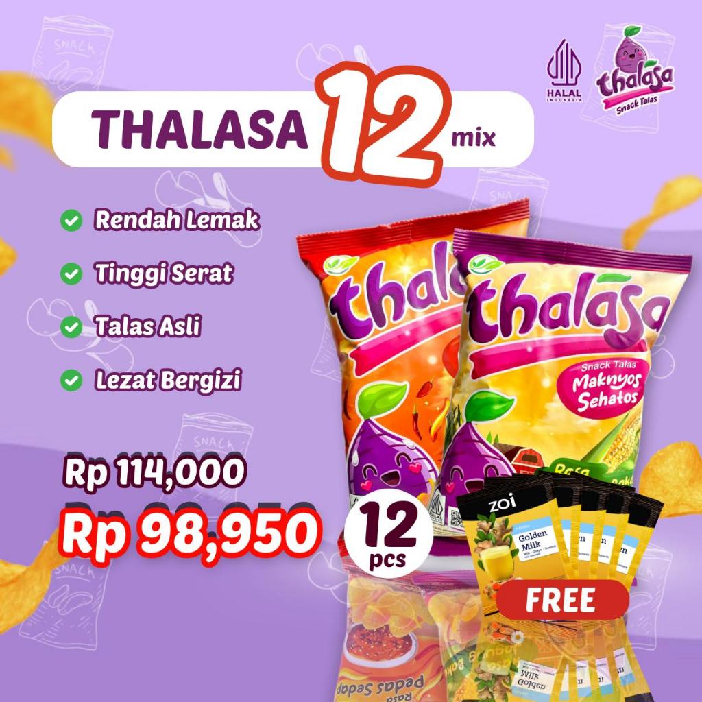 

[Thalasa Snack] Bundle 12 Mix + GRATIS 5 ZOI GOLDEN MILK - Snack Thalasa 55gr Keripik Ubi Talas