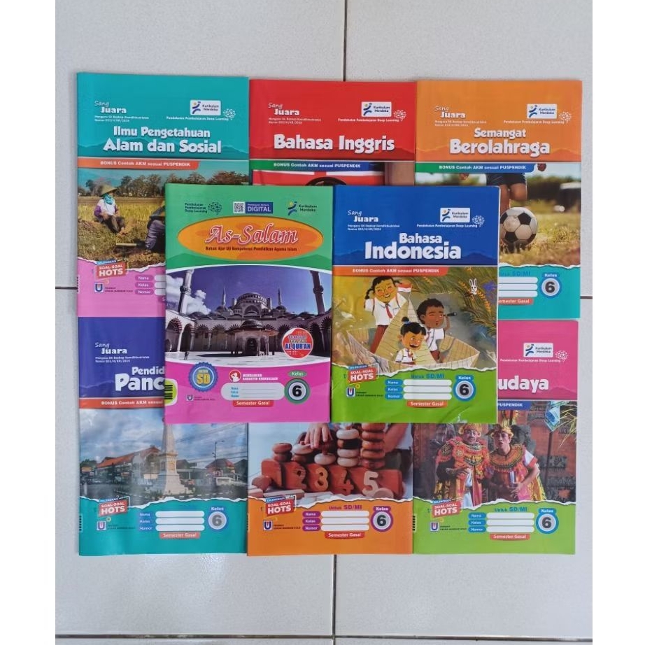 Buku LKS Mata Pelajaran Kelas 6 SD/MI Sang Juara dan As-Salam (Bahasa Indonesia, Bahasa Inggris, Mat