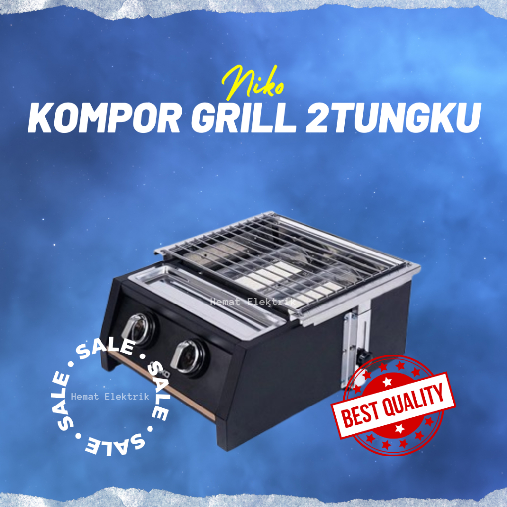 Kompor Gas Pemanggang Bakaran Sosis Grill BBQ  Alat Panggang Sosis Niko NK-GR 2 Tungku