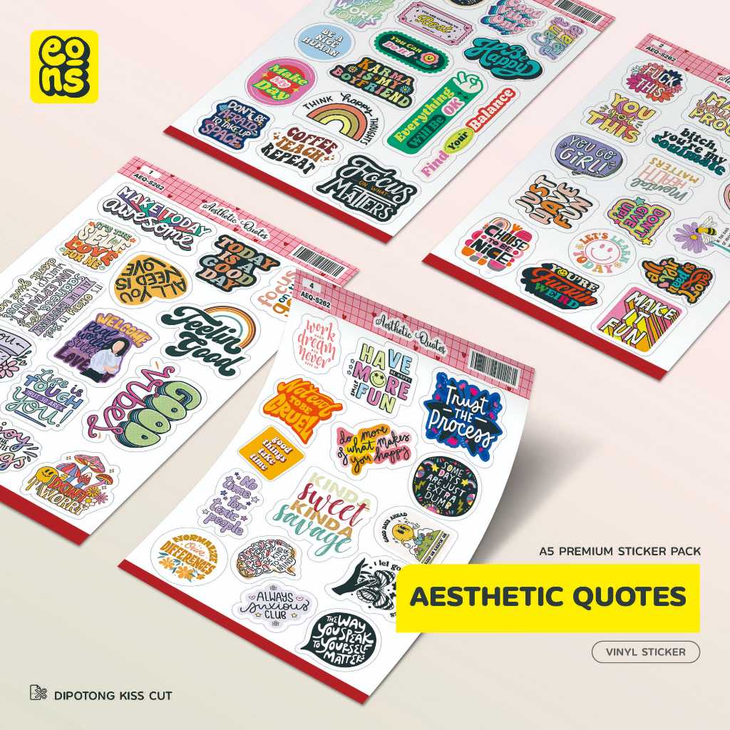 

Stiker Pack AESTHETIC QUOTES Waterproof Aesthetic- untuk Laptop, Motor, dan Helm - Paper Stationery