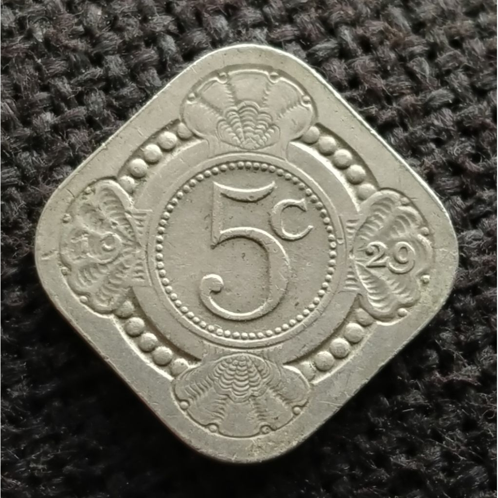 Koin Kuno Belanda 5 Cents tahun 1929 bentuk ketupat unik
