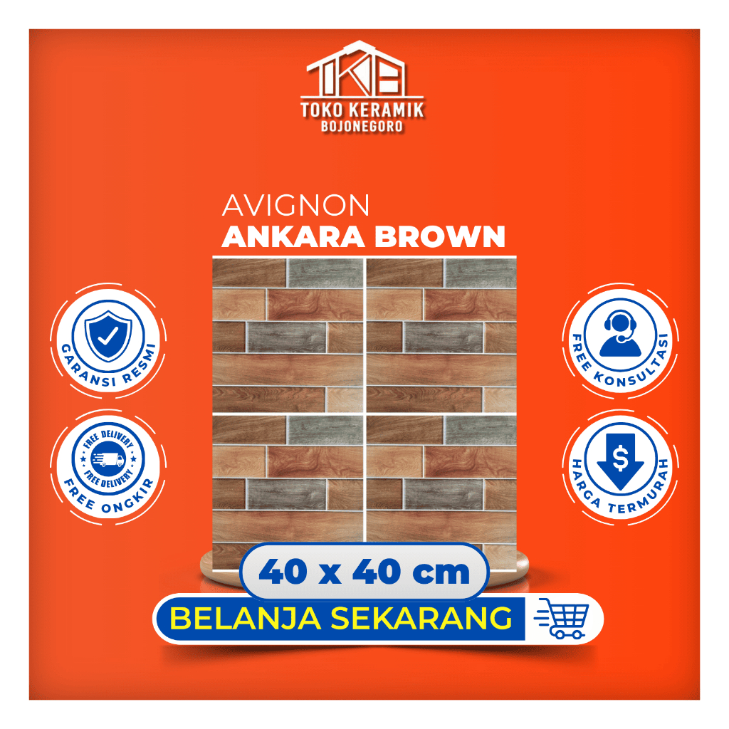 Keramik Lantai Matte Drop Halus Motif serat Kayu Dan Batu Bata 40x40 cm Avignon | Ankara Brown III