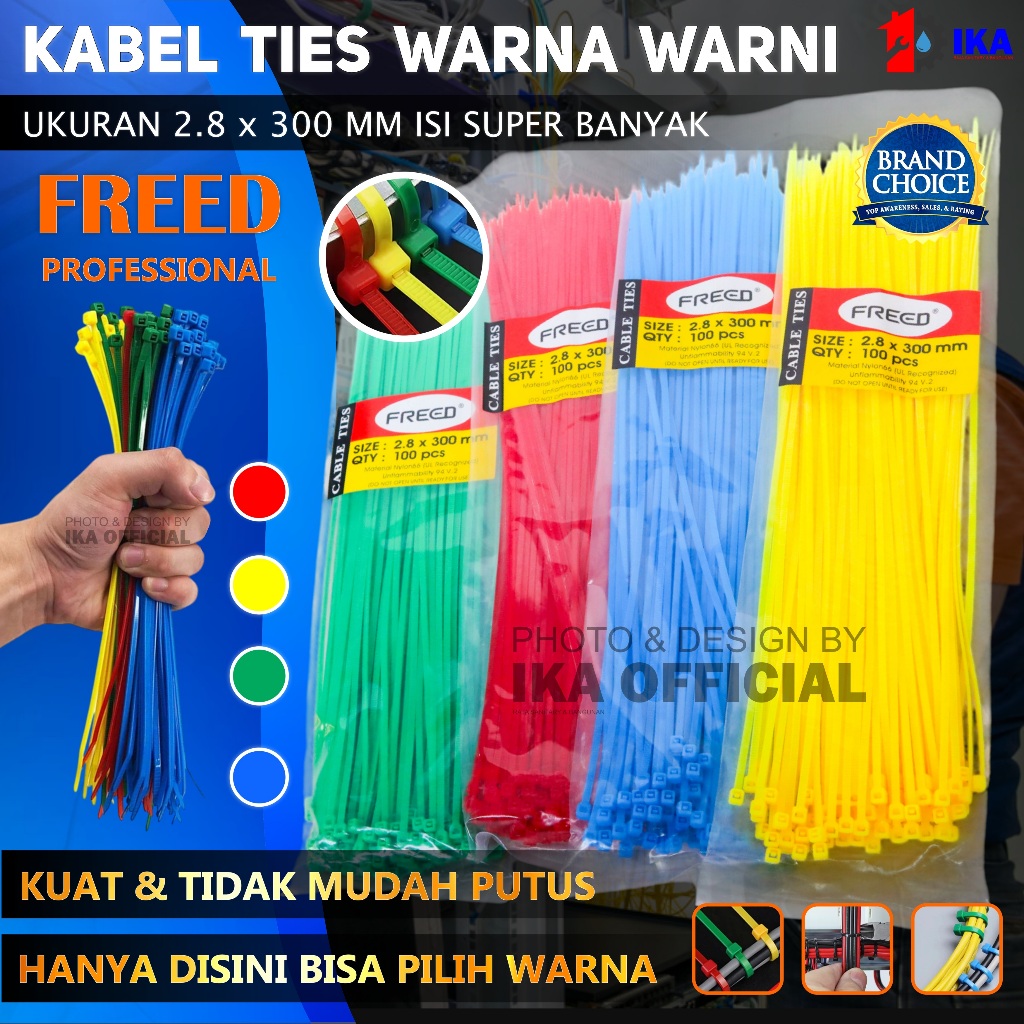 

Kabel Ties Warna 30cm (300mm) FREED PROMO TERMURAH Cabel Tie Warna 2.8 x 300mm 1 Pack Isi 100pcs Kabel Tie Cabel Ties