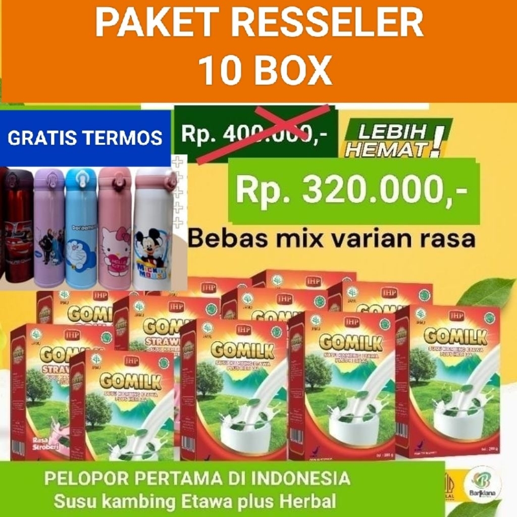 

(GRATIS TERMOS CANTIK) (EXP LAMA) PAKET RESSELER 10 BOX GOMILK SUSU KAMBING ETAWA